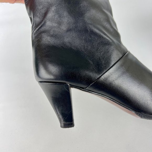 Joyce Vintage Womens Narrow Black Leather Tall Heeled Boots Vtg 80s size 7N - Picture 11 of 16